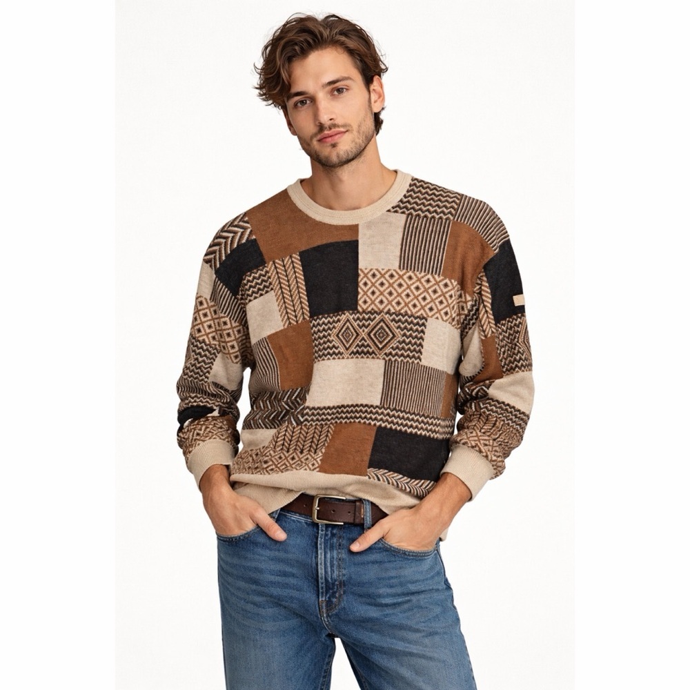 MÄRZ München Luxury Vintage 80s Merino Wool Patchwork Mixed Geometric Sweater